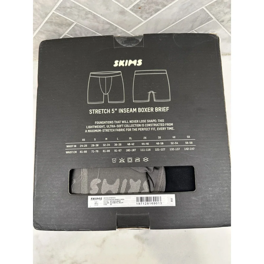 SKIMS 3 Pack Boxer Brief Men's Size 5XL Gunmetal Multi Comfort Stretch 5